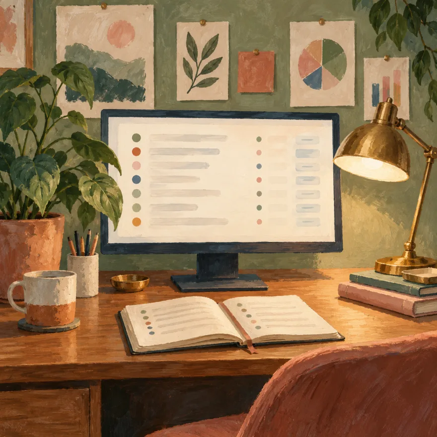 Painted desk with a laptop and a list of crawler names