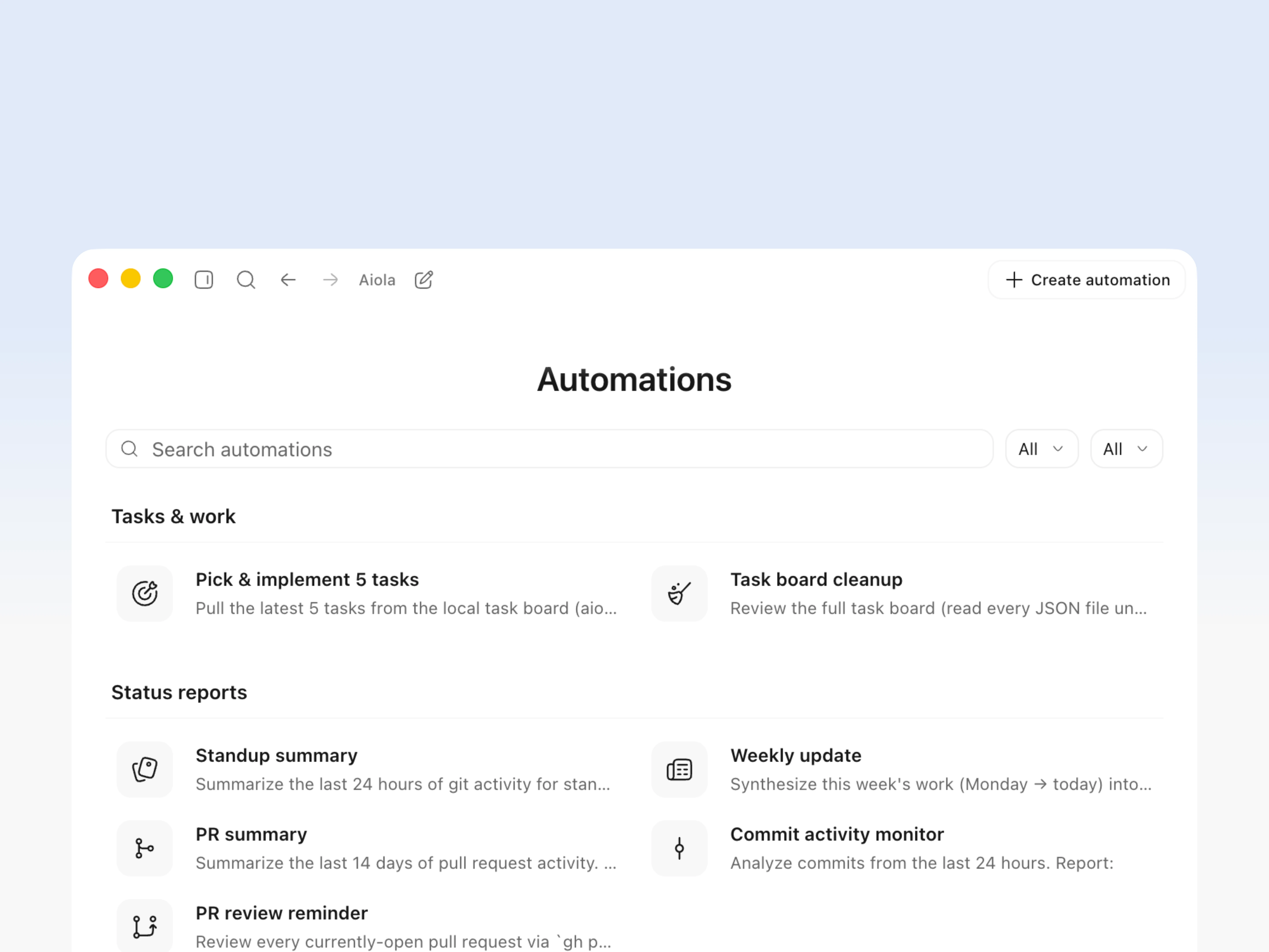 Built in templates
