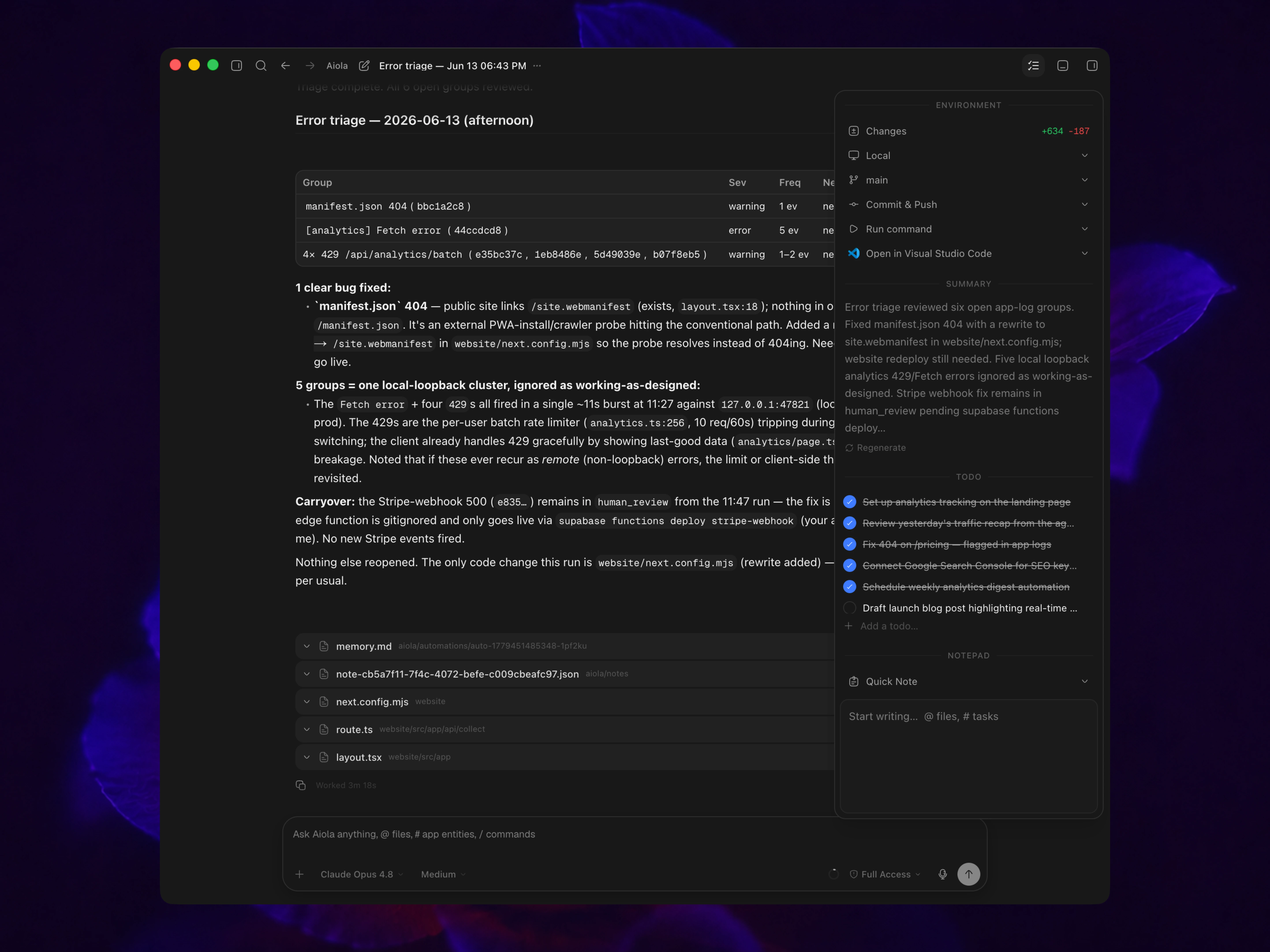 Context panel per thread